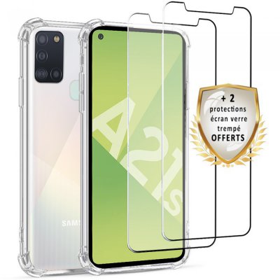 Coque Samsung Galaxy A21s Antichoc Silicone + 2 Vitres en verre trempé