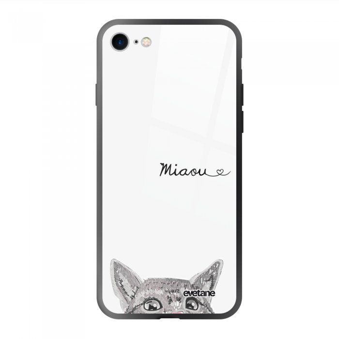 Coque Iphone 7 8 Iphone Se Soft Touch Noir Effet Glossy Chat Miaou Design Evetane Coquediscount