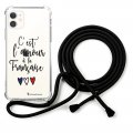 Coque cordon iPhone 11 noir Dessin C'est l'amour La Coque Francaise