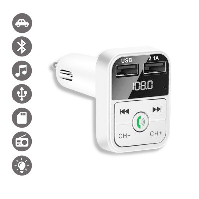 Transmetteur FM Bluetooth et chargeur voiture avec double USB Blanc 2,1A