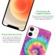 Coque iPhone 12 mini silicone transparente Tie and Dye Rainbow ultra resistant Protection housse Motif Ecriture Tendance Evetane