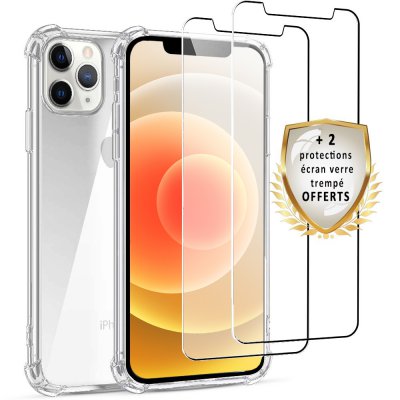 Coque iPhone 12/12 Pro Antichoc Silicone  + 2 Vitres en verre trempé