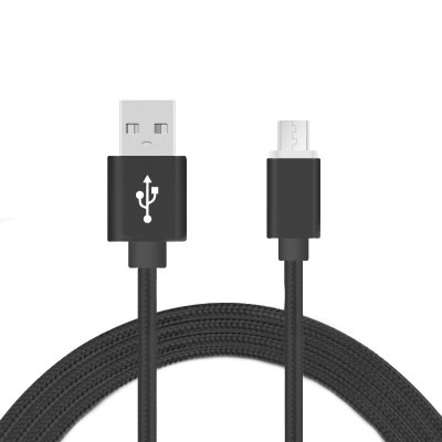 Câble USB Micro USB nylon noir 2m pour Samsung & Wiko