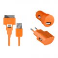 Pack charge 3 en 1 Colorblock orange pour iPhone et téléphones micro USB