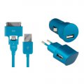 Pack charge 3 en 1 Colorblock Blue Lagoon pour iPhone et téléphones micro USB