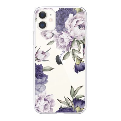Coque iPhone 11 silicone transparente Pivoines Violettes ultra resistant Protection housse Motif Ecriture Tendance La Coque Francaise