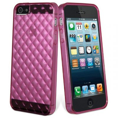 Coque minigel damier transparent rose pour iPhone 5 avec protection ecran