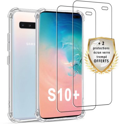 Coque Samsung Galaxy S10 Plus  Antichoc Silicone + 2 verres trempés.