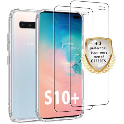 Coque Samsung Galaxy S10 Plus Silicone + 2 verres trempés.