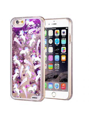 Coque EVETANE transparente Licornes Etoiles avec Paillettes Liquides pour iPhone 6/6S - Violet