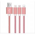 Câble USB de charge 3 en 1 compatible Micro USB, compatible avec Apple Lightning, interface Type-C - Rose gold