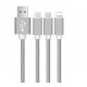 Câble USB de charge 3 en 1 compatible Micro USB, Apple Lightning, interface Type-C - Silver