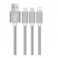 Câble USB de charge 3 en 1 compatible Micro USB, compatible avec Apple Lightning, interface Type-C - Silver