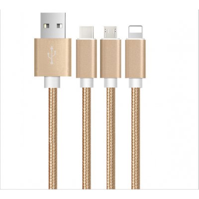 Câble USB de charge 3 en 1 compatible Micro USB, Apple Lightning, interface Type-C - Gold