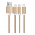 Câble USB de charge 3 en 1 compatible Micro USB, compatible avec Apple Lightning, interface Type-C - Gold
