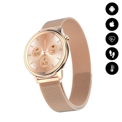 Montre connectée Bluetooth IP68 suivi d'activité, podomètre, température - bracelet métal OR