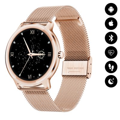 Montre connectée Bluetooth écran personnalisable avec podomètre, suivi du sommeil - Or