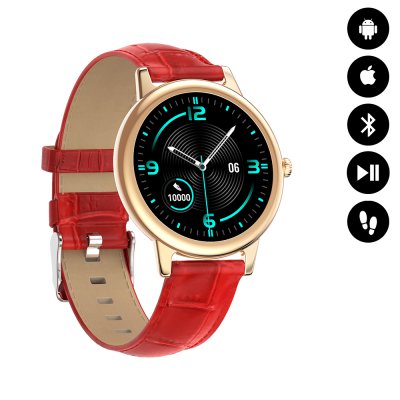 Montre connectée Bluetooth contrôle de musique, podométre - Bracelet Rouge façcon croco