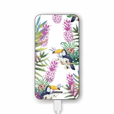 Batterie verre trempé 8000mAh Jungle Tropicale Motif Ecriture Tendance Evetane