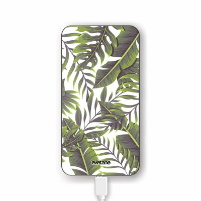 Batterie verre trempé 8000mAh Feuilles Exotiques Motif Ecriture Tendance Evetane