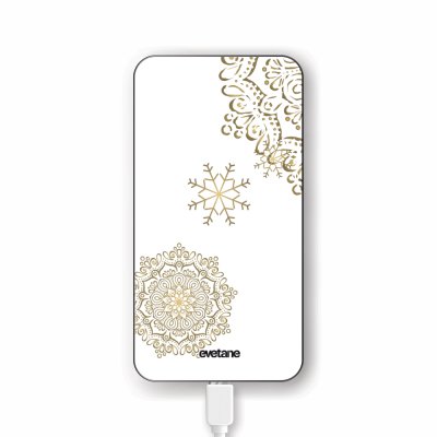 Batterie verre trempé 8000mAh Flocon mandala Motif Ecriture Tendance Evetane