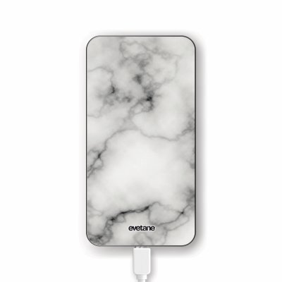 Batterie verre trempé 8000mAh Marbre blanc Motif Ecriture Tendance Evetane