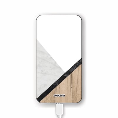 Batterie verre trempé 8000mAh Marbre et Bois Graphique Motif Ecriture Tendance Evetane