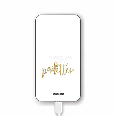 Batterie verre trempé 8000mAh Côté Paillettes Motif Ecriture Tendance Evetane