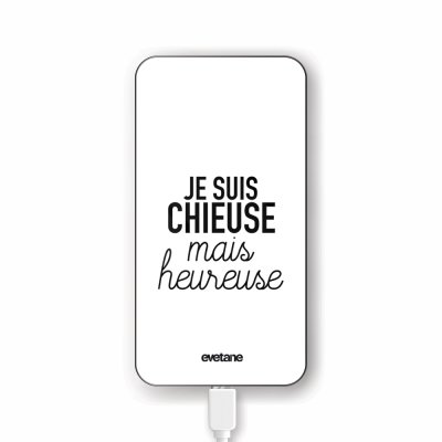 Batterie verre trempé 8000mAh Chieuse Mais Heureuse Motif Ecriture Tendance Evetane