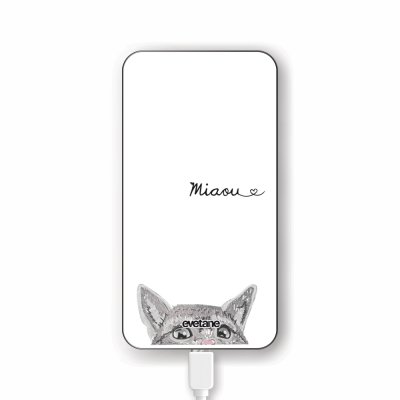 Batterie verre trempé 8000mAh Chat Miaou Motif Ecriture Tendance Evetane