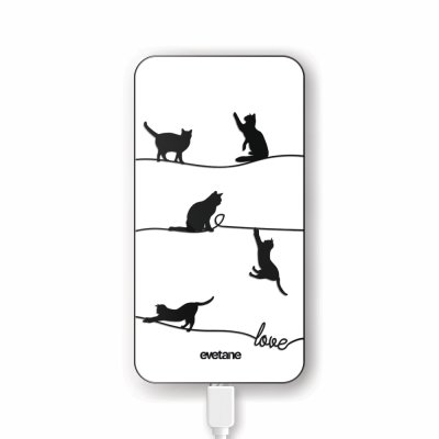 Batterie verre trempé 8000mAh Chat Lignes Motif Ecriture Tendance Evetane