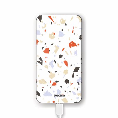 Batterie verre trempé 8000mAh Terrazzo Blanc Motif Ecriture Tendance Evetane