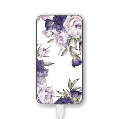 Batterie en verre trempé universel 8000mAh Pivoines Violettes Motif Ecriture Tendance La Coque Francaise