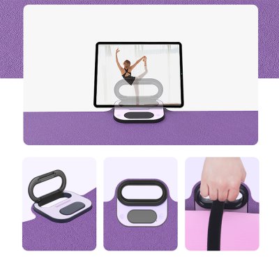 Tapis de Yoga, Gym avec support téléphone, minuterie, chronomètre - rose et violet