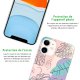 Coque iPhone 11 silicone fond holographique Feuilles Pastels Design Evetane