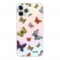 Coque iPhone 11 Pro silicone fond holographique Papillons Multicolors Design Evetane