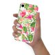 Coque iPhone Xr silicone fond holographique Fleurs Tropicales Design Evetane