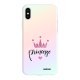 Coque iPhone X/Xs silicone fond holographique Princesse Couronne Design Evetane