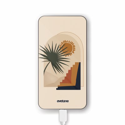 Batterie verre trempé 8000mAh Palmier et Soleil beige Motif Ecriture Tendance Evetane