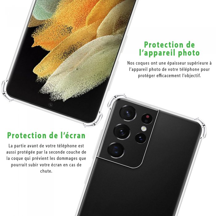 Coque Samsung Galaxy S21 Ultra 5G Antichoc Silicone + 2 Vitres en verre  trempé Protection écran - Coquediscount