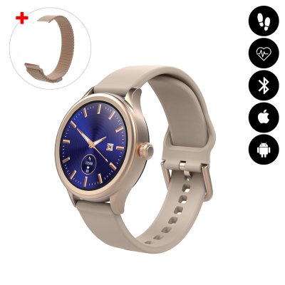 Montre connectée Bluetooth avec podomètre, mesure de fréquence cardiaque, suivi d'activité sportive IP68 rose gold avc braceletoff