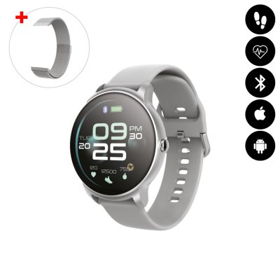 Montre connectée Bluetooth avec moniteur de fréquence cardiaque,surveillance du sommeil, suivi d'activité argent avc braceletoff