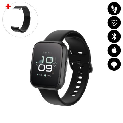 Montre connectée Bluetooth avec moniteur de fréquence cardiaque,podomètre,calories brûlées, contrôle de la musique noir