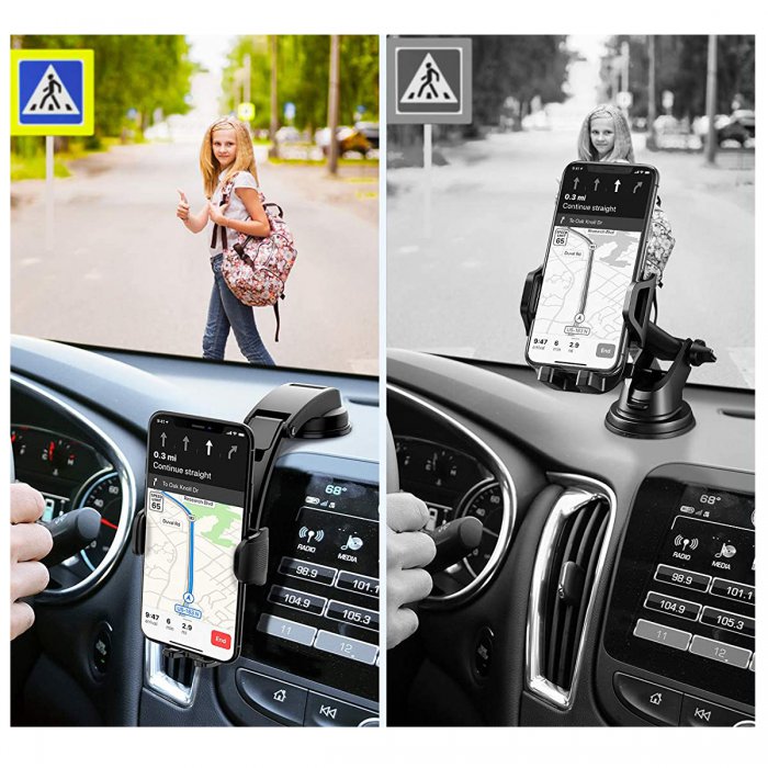 Support Téléphone Voiture pour tableau de bord de voiture avec charge à  induction 15w avec bras ajustable - Noir