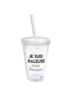 Mug transparent avec paille en plastique Raleuse Mais Heureuse