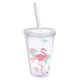 Mug transparent avec paille en plastique Flamant Rose