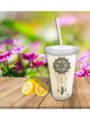 Mug transparent avec paille en plastique Tattoo