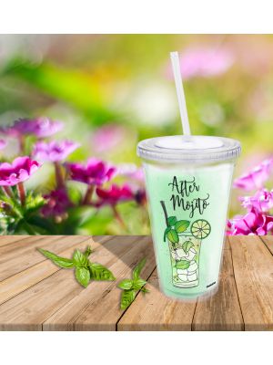 Mug transparent avec paille en plastique After Mojito