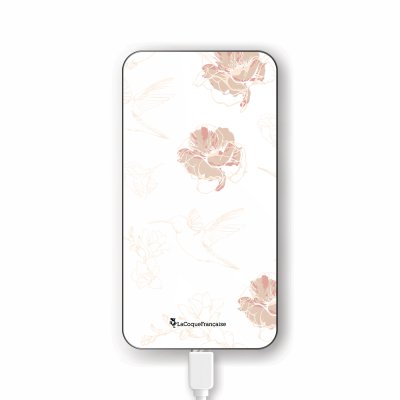 Batterie en verre trempé universel 8000mAh Fleurs Blanches Motif Ecriture Tendance La Coque Francaise