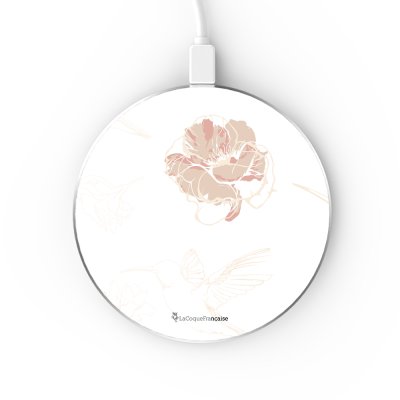 Chargeur Induction contour argent blanc Fleurs Blanches La Coque Francaise